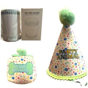 DOG 🐶 3-pc Birthday Bundle:Party Animal Hat🎉,Birthday Toy, & Paw 🐾 Cleaner, NWOT